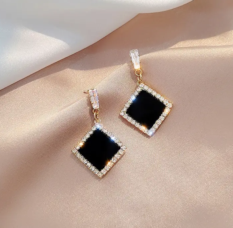 Geometric Crystal Stud Drop Earring