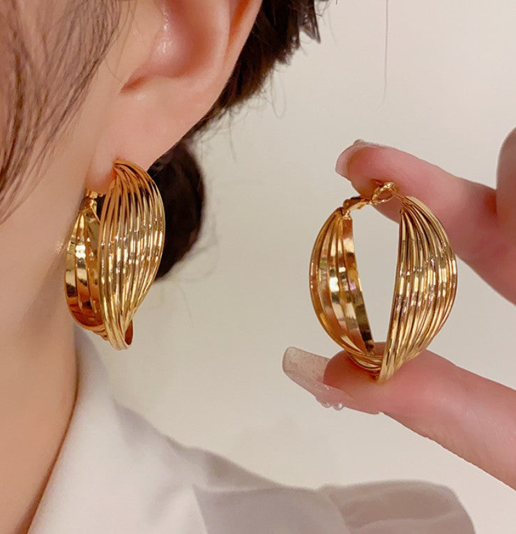 GOLD TWISTED HOOP KOREAN EARRINGS
