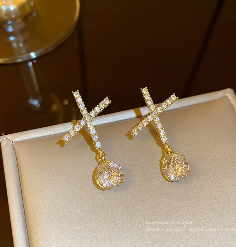 Cross Crystal Drop / Stud Earring