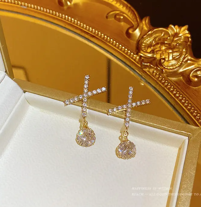 Cross Crystal Drop / Stud Earring