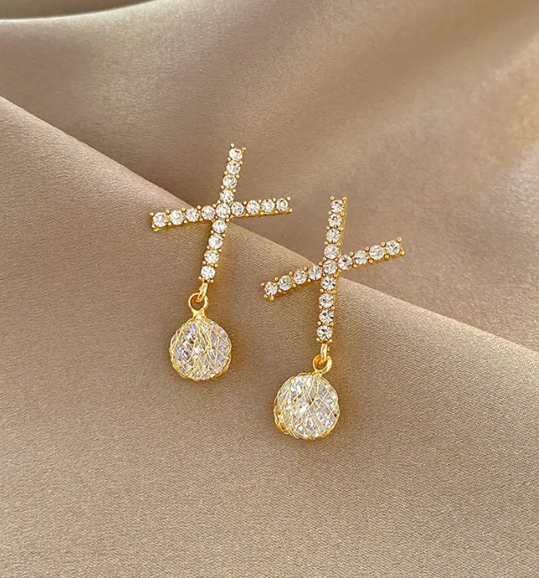 Cross Crystal Drop / Stud Earring