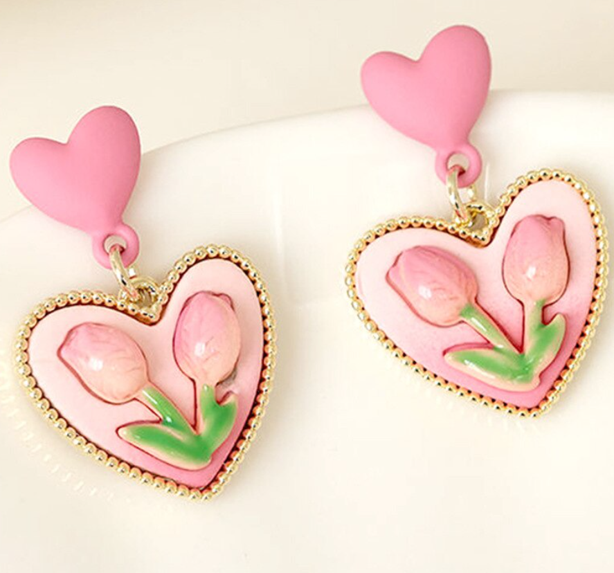 Small Heart Flower Drop / Stud Earring