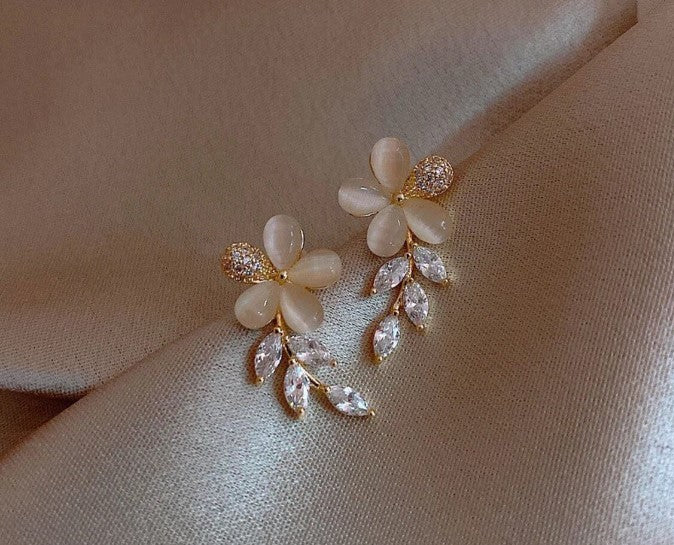 Flower Leaf Crystal Drop / Stud Earring