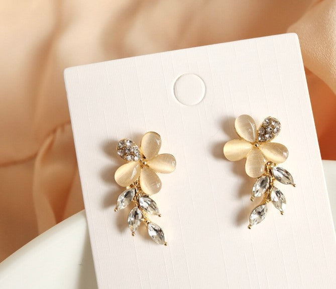 Flower Leaf Crystal Drop / Stud Earring