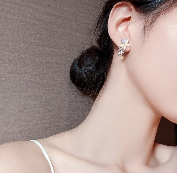 Flower Leaf Crystal Drop / Stud Earring