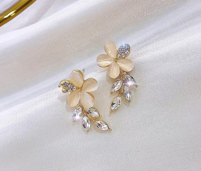 Flower Leaf Crystal Drop / Stud Earring
