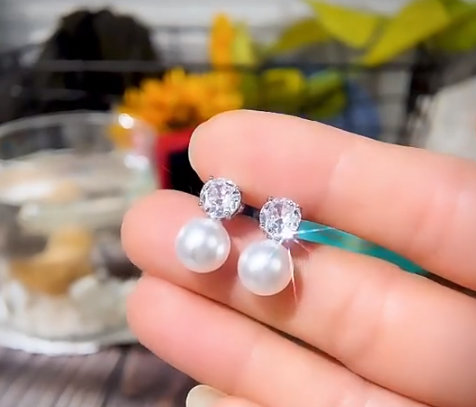 Small Diamond Pearl Drop Earring
