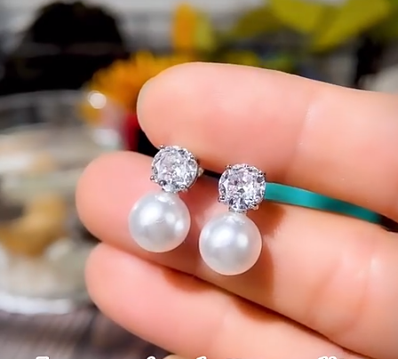 Small Diamond Pearl Drop Earring