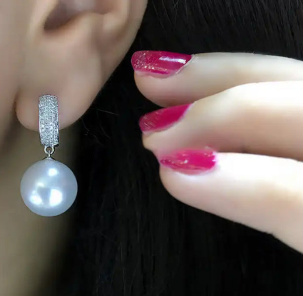 AD Stone Pearl Drop Earring