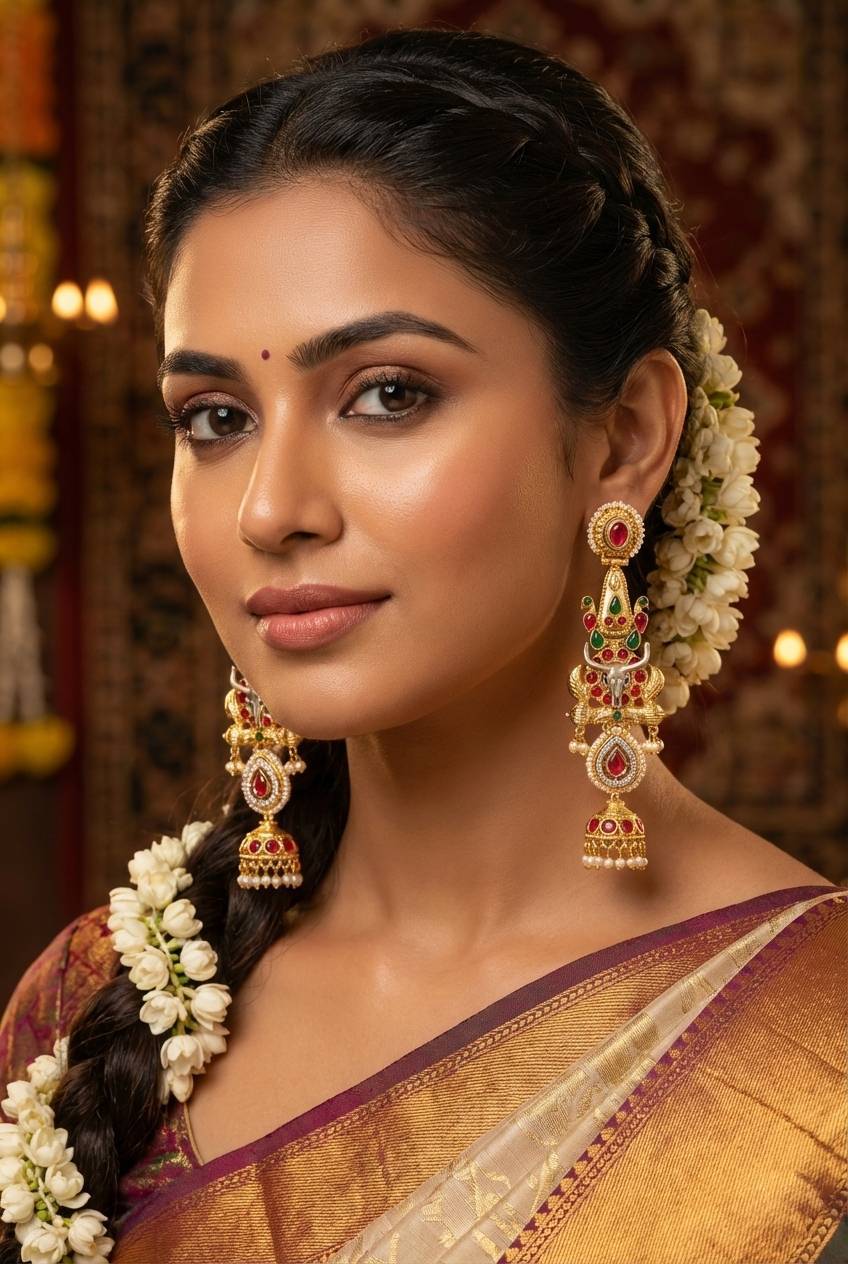 TRADITIONAL LONG TEMPLE JHUMKI EARRINGS BRASS