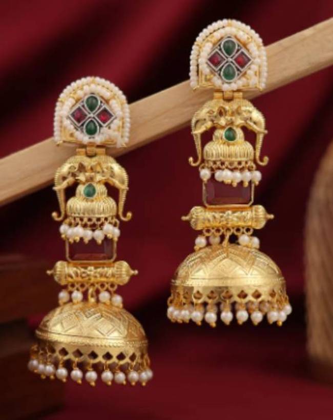 TRADITIONAL LONG TEMPLE JHUMKI EARRINGS BRASS
