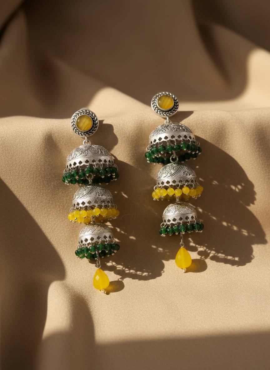 TRADITIONAL LONG TEMPLE JHUMKI EARRINGS BRASS