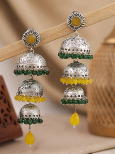 TRADITIONAL LONG TEMPLE JHUMKI EARRINGS BRASS