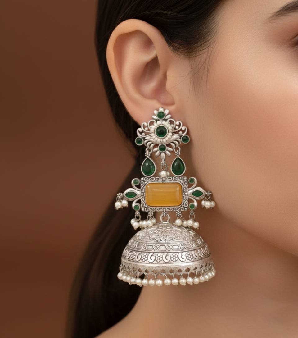 TRADITIONAL LONG TEMPLE JHUMKI EARRINGS BRASS