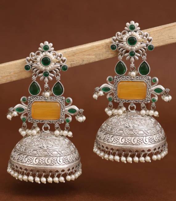 TRADITIONAL LONG TEMPLE JHUMKI EARRINGS BRASS