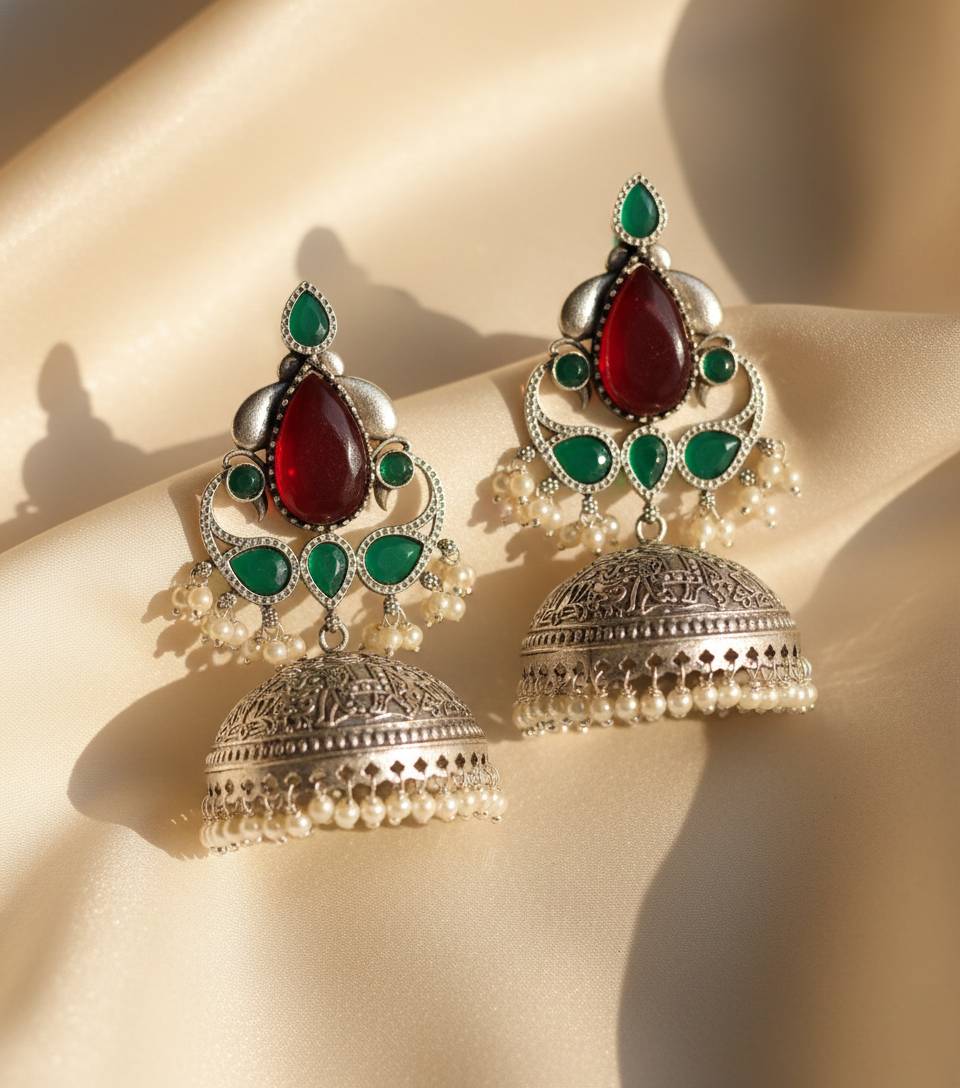 TRADITIONAL LONG TEMPLE JHUMKI EARRINGS BRASS