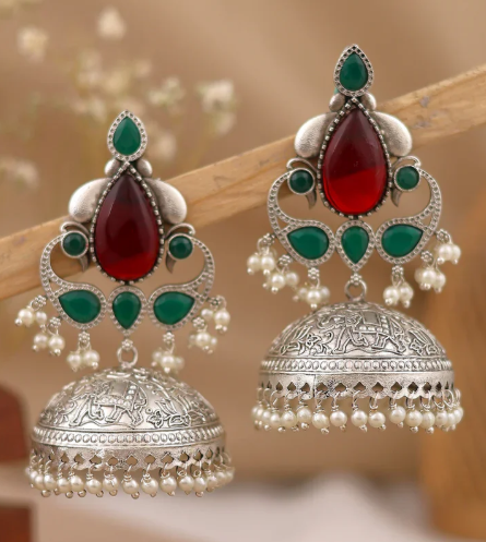 TRADITIONAL LONG TEMPLE JHUMKI EARRINGS BRASS