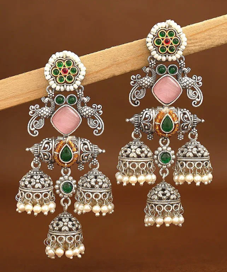 TRADITIONAL LONG TEMPLE JHUMKI EARRINGS BRASS