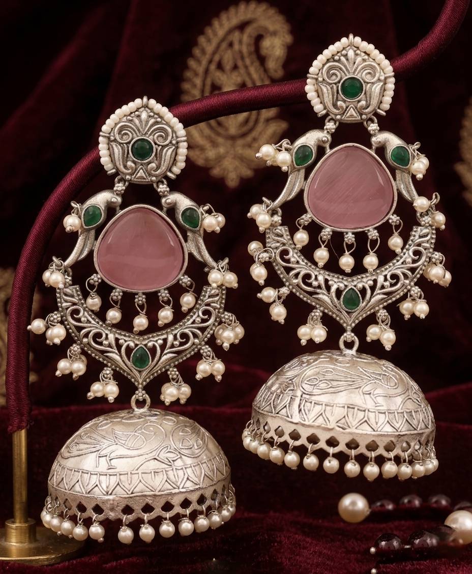TRADITIONAL LONG TEMPLE JHUMKI EARRINGS BRASS