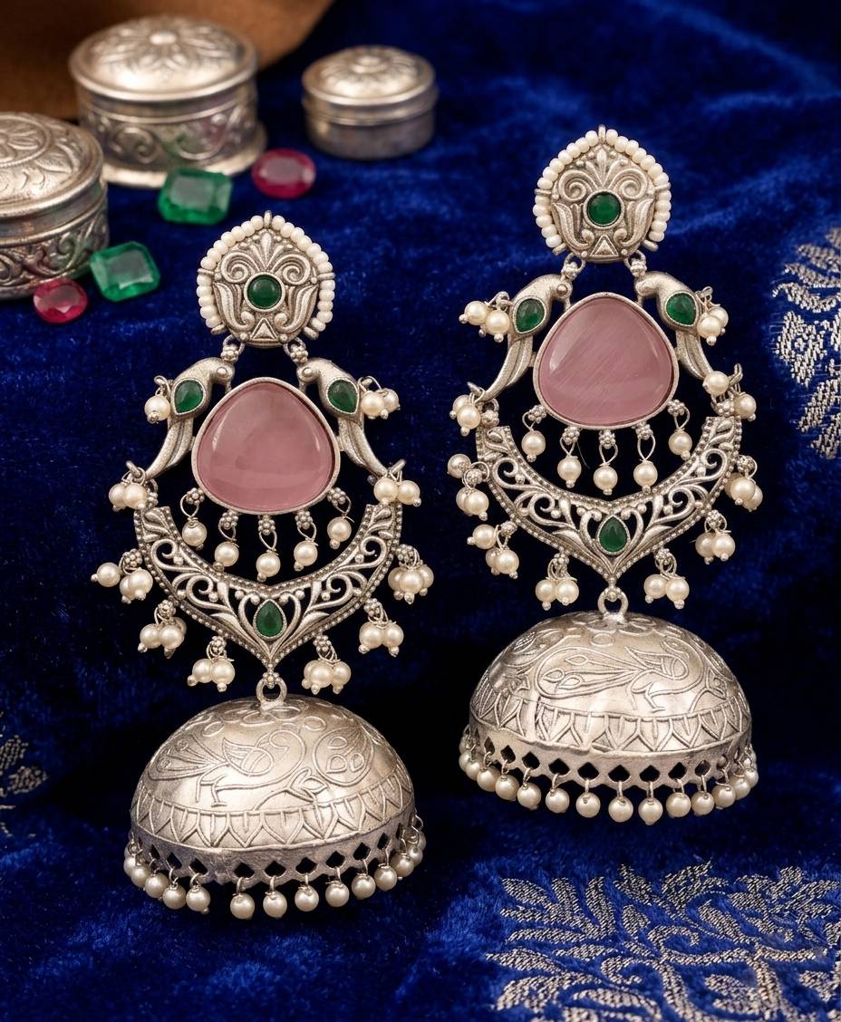 TRADITIONAL LONG TEMPLE JHUMKI EARRINGS BRASS