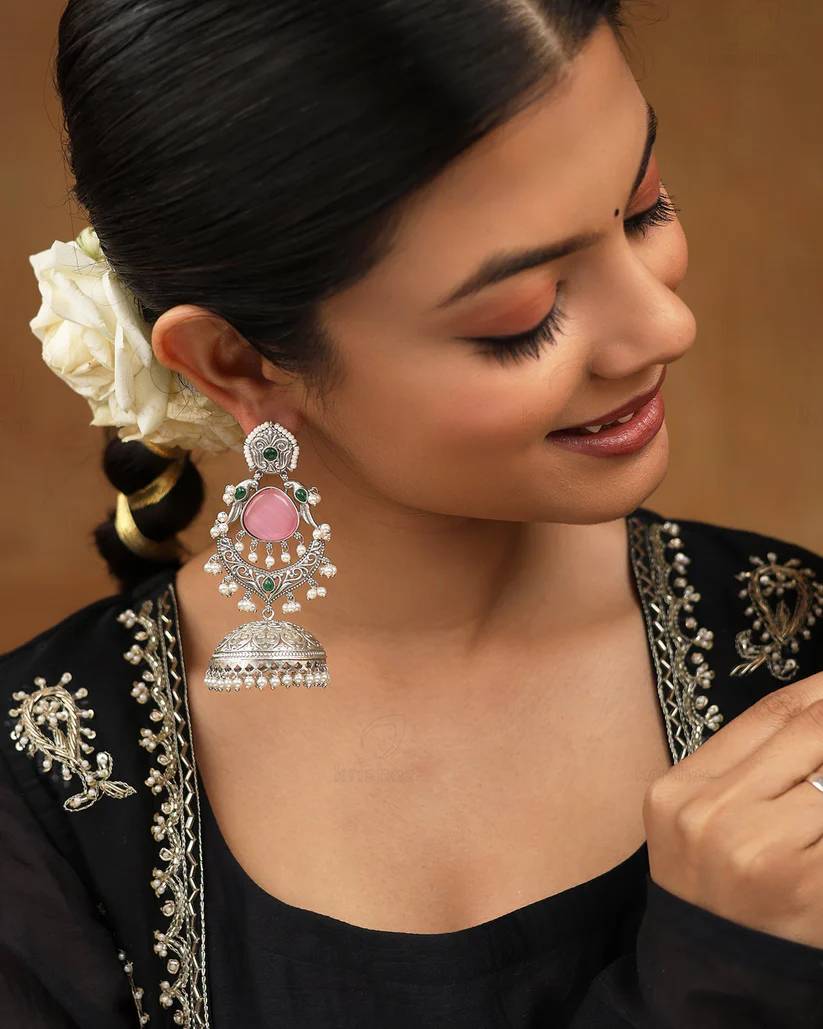 TRADITIONAL LONG TEMPLE JHUMKI EARRINGS BRASS