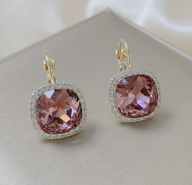 PURPLE CRYSTAL DIAMOND KOREAN HOOP EARRINGS