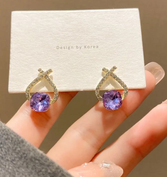 Cross Line Cubic Zircon stud Earring