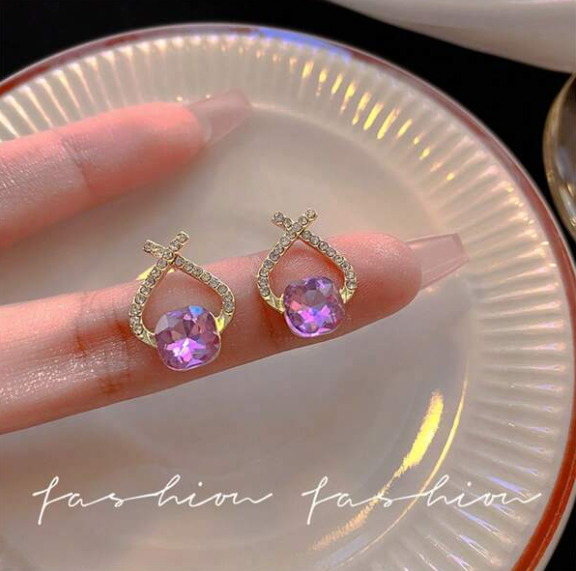 Cross Line Cubic Zircon stud Earring