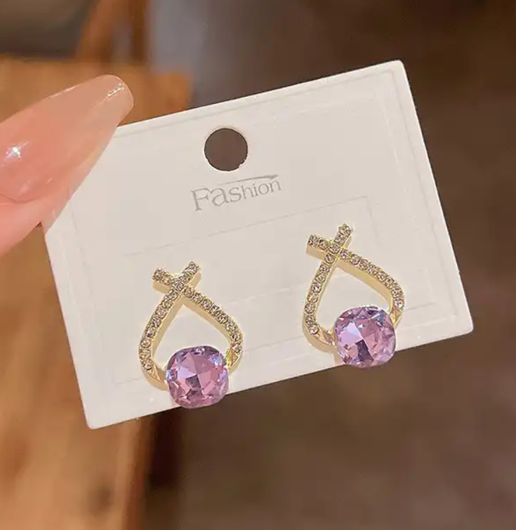 Cross Line Cubic Zircon stud Earring
