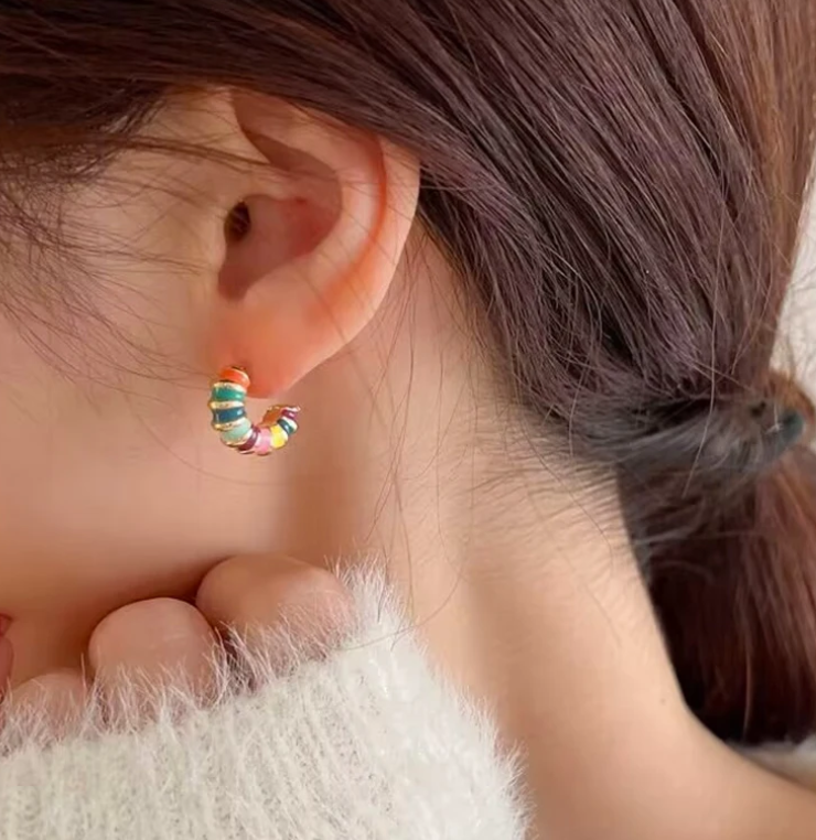 IMPORTED RAINBOW HOOP BAALI KOREAN EARRINGS FOR WOMEN GIRLS
