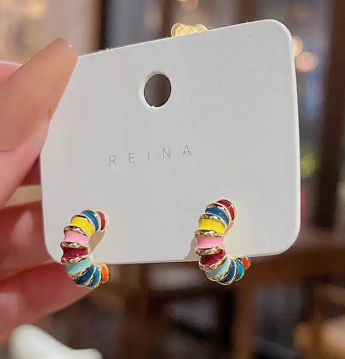 IMPORTED RAINBOW HOOP BAALI KOREAN EARRINGS FOR WOMEN GIRLS