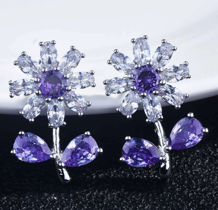 AD Stone Flower Stud Earring