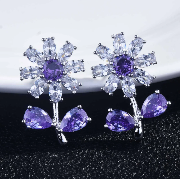 AD Stone Flower Stud Earring
