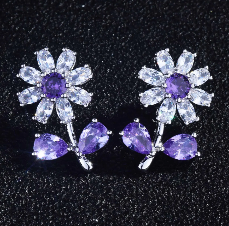 AD Stone Flower Stud Earring