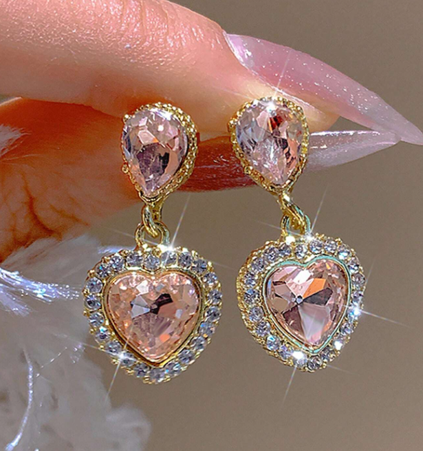 Heart Crystal Drop Earring