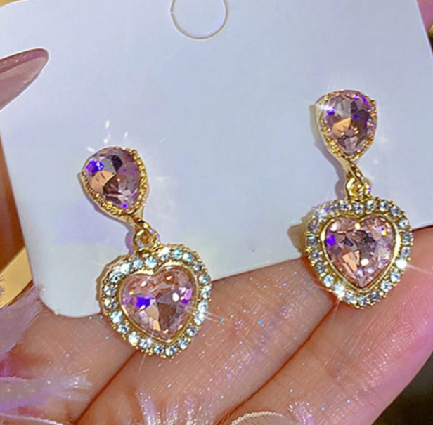 Heart Crystal Drop Earring