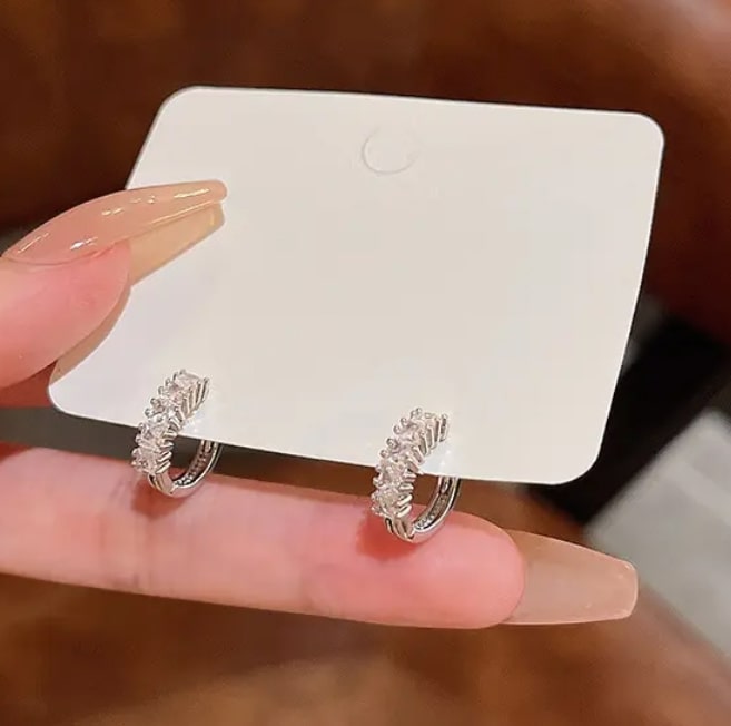 SMALL CRYSTAL DIAMOND KOREAN HOOP EARRINGS