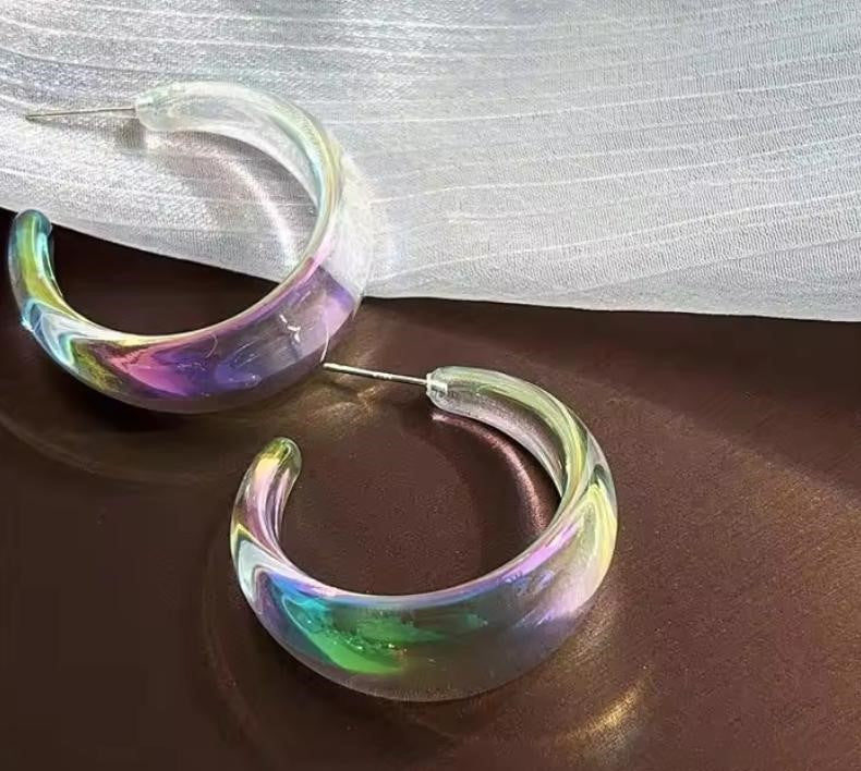 Clear Rainbow Hoop Earring