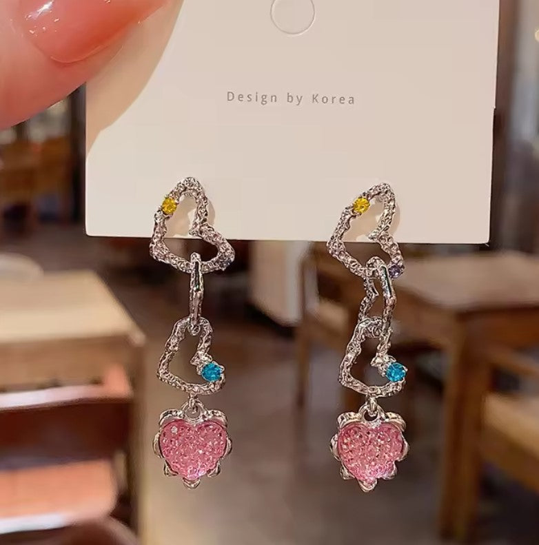 Heart Zircon Dangle Drop Long Earring