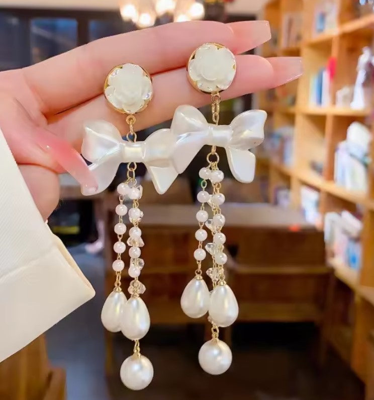 Flower Pearl Long  Tassel Earring