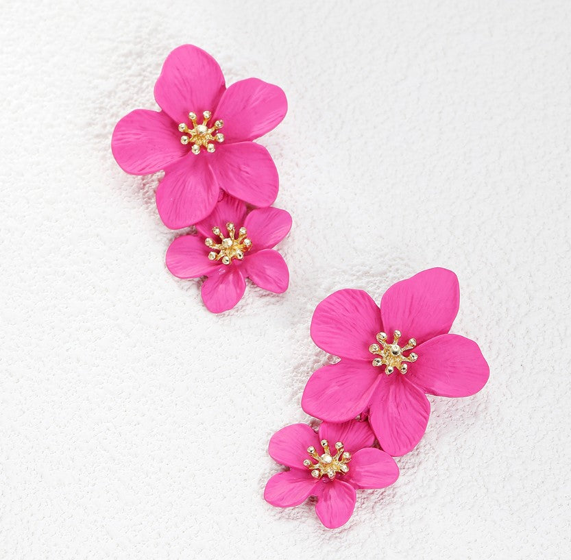 PINK FLOWER DROP EARRINGS