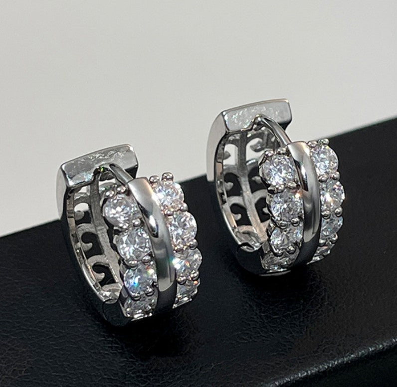SILVER SMALL ZIRCON KOREAN HOOP EARRINGS FOR WOMEN GIRLS EARRING