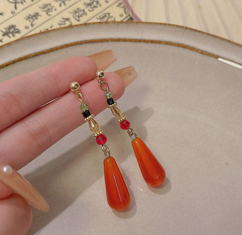 RED TEAR DROP WATER DROP KOREAN EARRINGS FOR WOMEN GIRLS