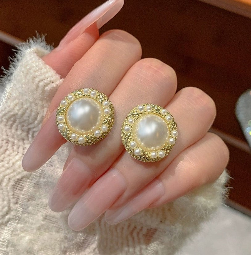 WHITE PEARL STUD EARRINGS FOR WOMEN GIRLS