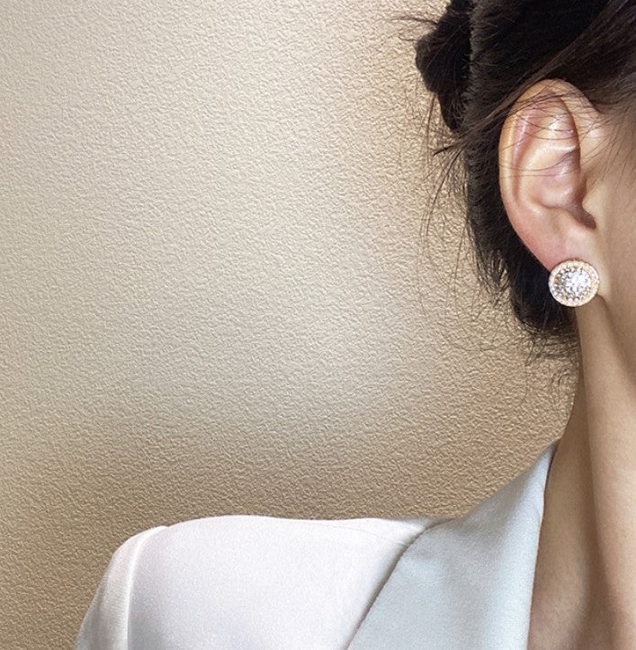 WHITE PEARLS ZIRCON STUD KOREAN EARRINGS FOR WOMEN & GIRLS