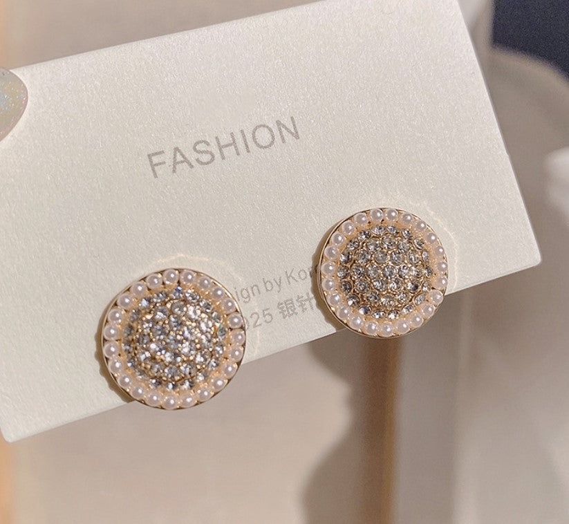 WHITE PEARLS ZIRCON STUD KOREAN EARRINGS FOR WOMEN & GIRLS