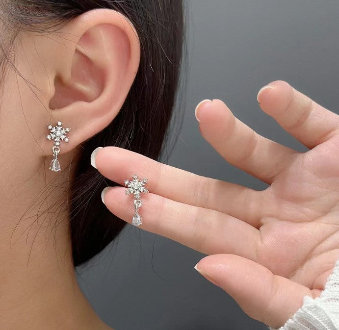 FLOWER ZIRCON DROP KOREAN EARRINGS