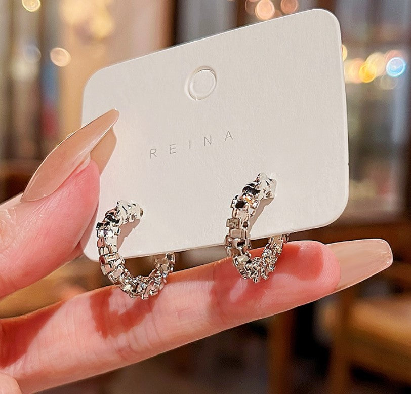 SILVER SMALL KOREAN HOOP EARRINGS FOR WOMEN GIRLS
