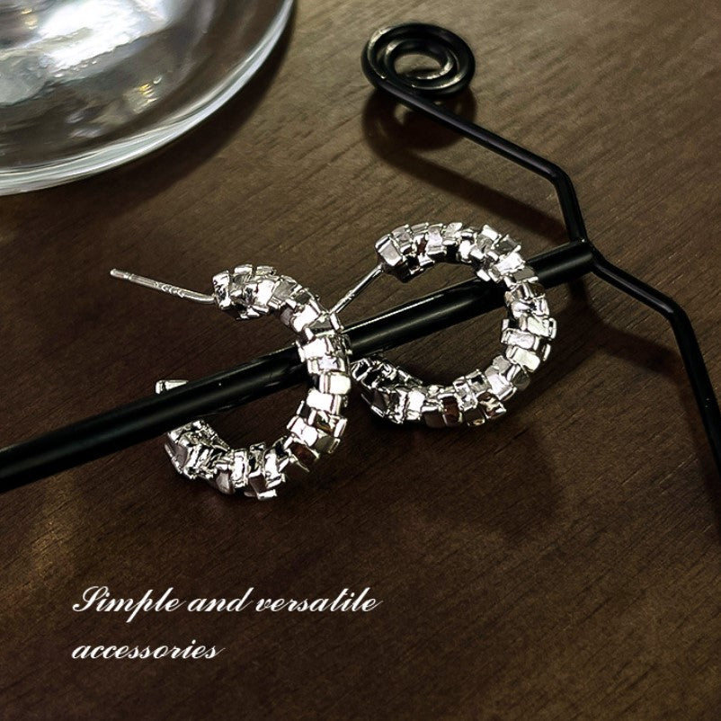 SILVER SMALL KOREAN HOOP EARRINGS FOR WOMEN GIRLS
