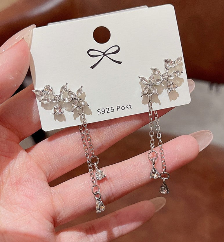 FLOWER LEAF CHAIN DROP KOREAN EARRINGS FOR WOMEN GIRLS